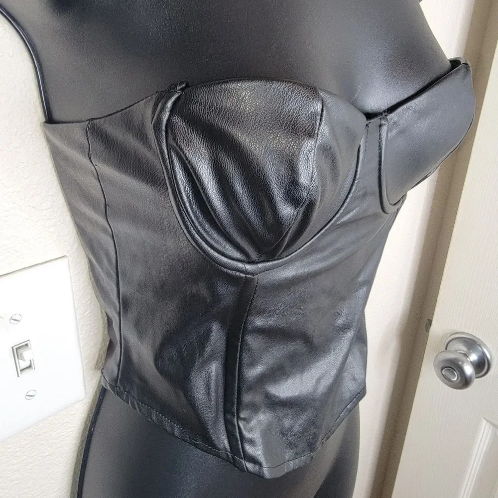 Zara Nwt Faux Leather Black Corset Top Size Small